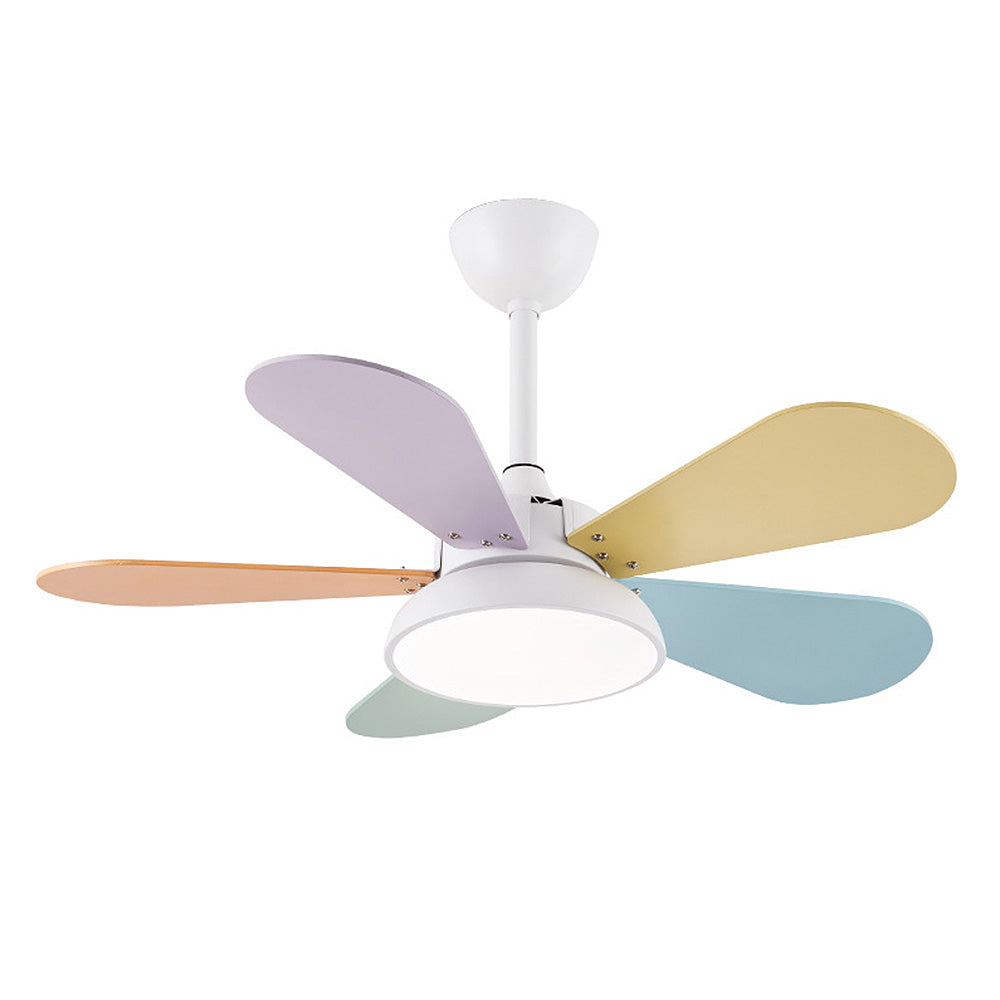 Colourful Macaron Round Ceiling Fan with LED Light for Kids' Bedrooms - Perfect for Children's Rooms and Play Areas