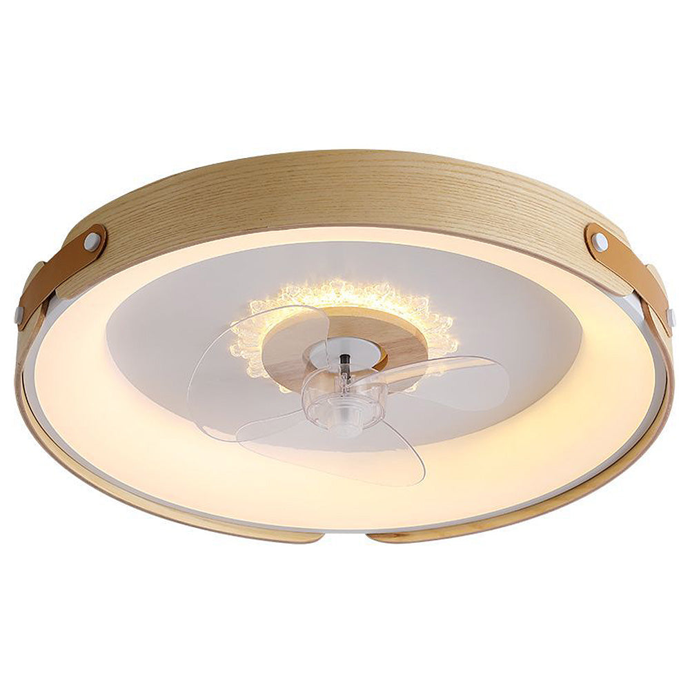 Wooden Simple Round Ceiling Fan with Integrated LED Lighting for Stylish Home Comfort and Energy Efficiency