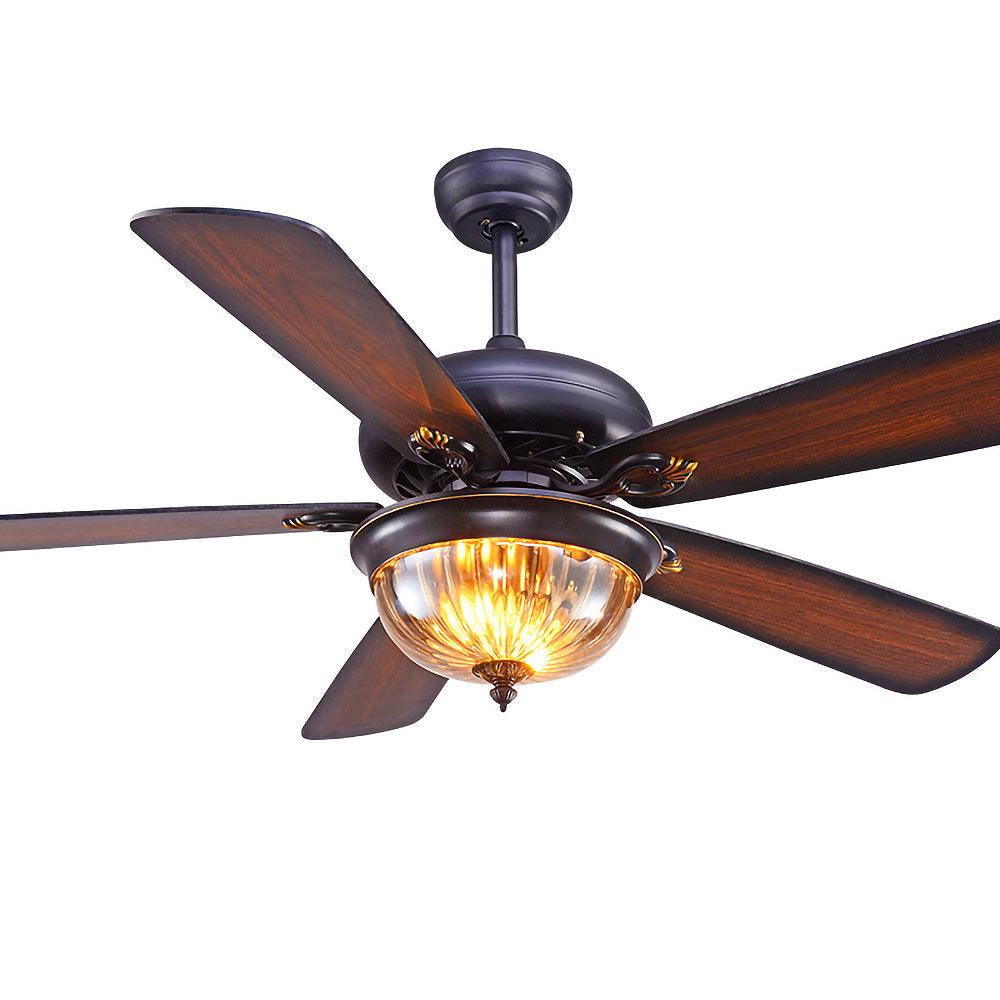 Vintage Wood Design Flush Ceiling Fan with Integrated LED Light for Stylish Home Illumination and Air Circulation