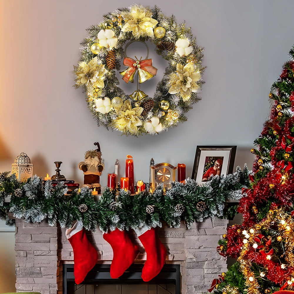 Elegant LED Christmas Wreath Ornament with Festive Bell Balls and Twinkling Lights for a Stylish Holiday Decor