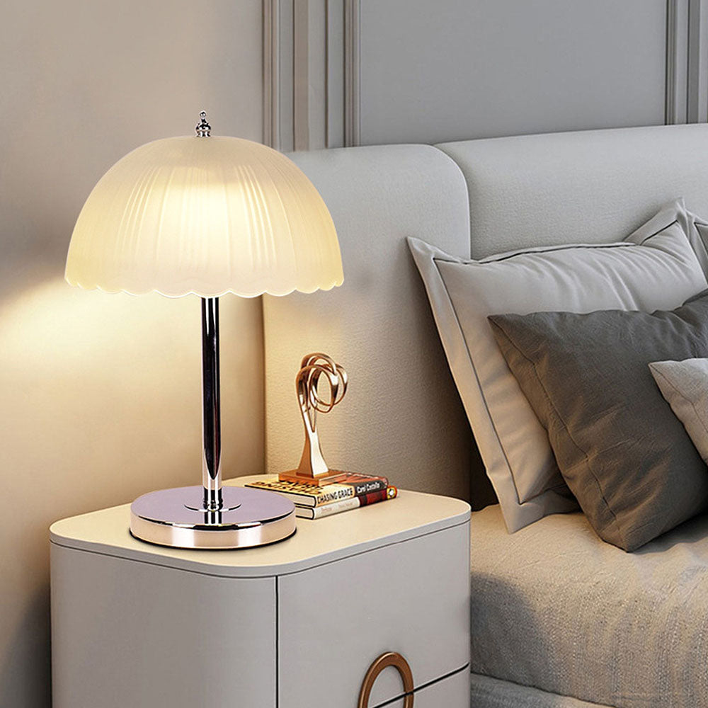 Elegant Modern White Glass Table Lamp for Bedroom - Stylish, Simple Design for Ambient Lighting and Contemporary Decor