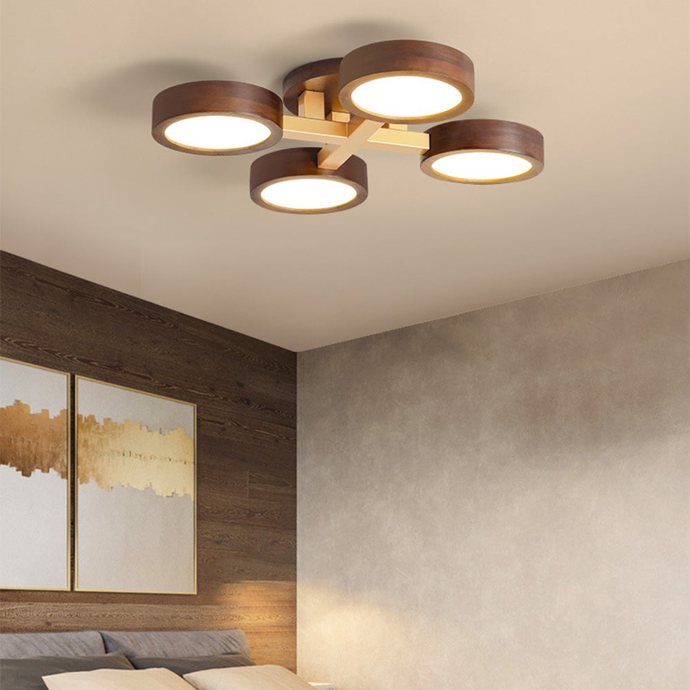 Contemporary Iron Wood LED Ceiling Light for Stylish Bedroom Illumination and Modern Home Decor