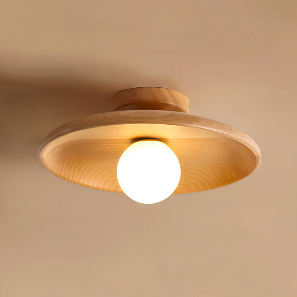 Nordic Wood Minimalist Round Ceiling Light for Hallway - Elegant Natural Design for Modern Interiors