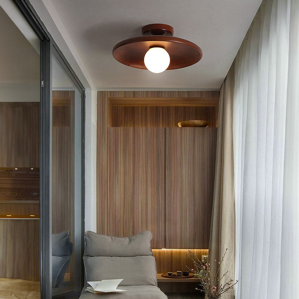 Nordic Wood Minimalist Round Ceiling Light for Hallway - Elegant Natural Design for Modern Interiors