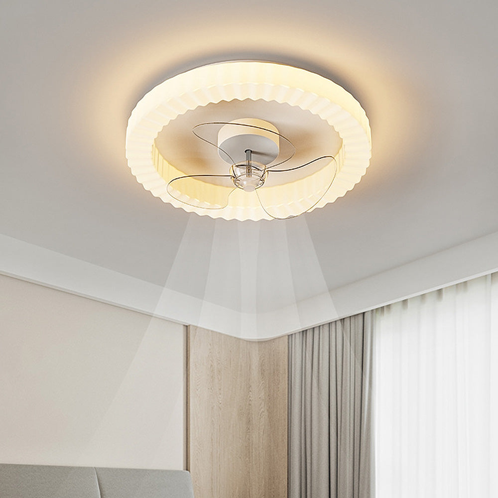 White Round Ceiling Fan with LED Lighting for Bedroom – Stylish and Efficient Home Ceiling Light and Air Circulator