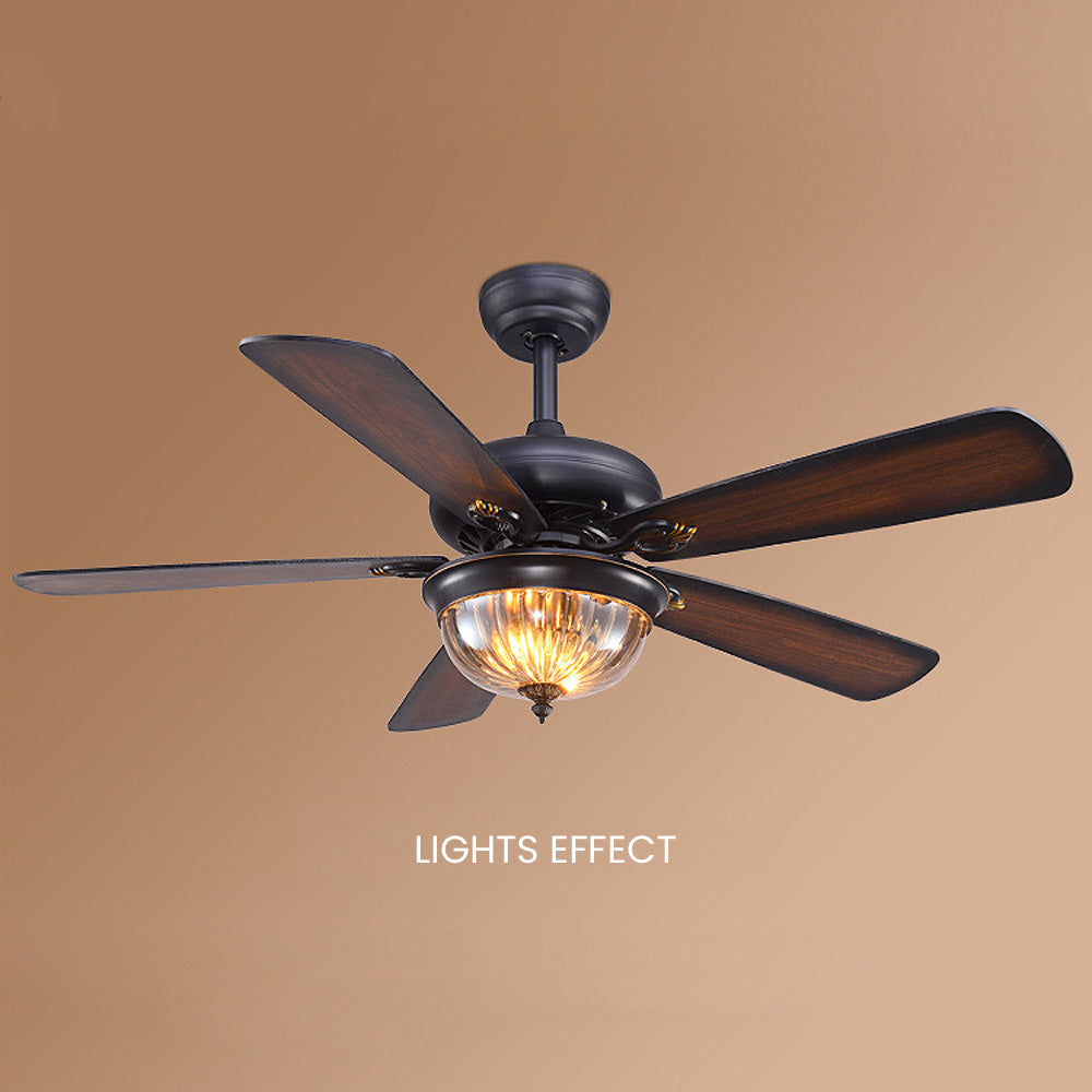 Vintage Wood Design Flush Ceiling Fan with Integrated LED Light for Stylish Home Illumination and Air Circulation