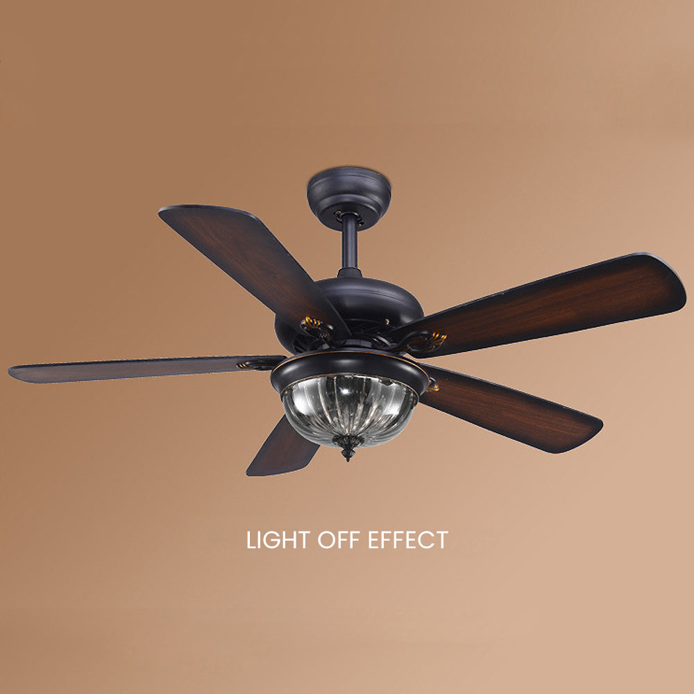 Vintage Wood Design Flush Ceiling Fan with Integrated LED Light for Stylish Home Illumination and Air Circulation