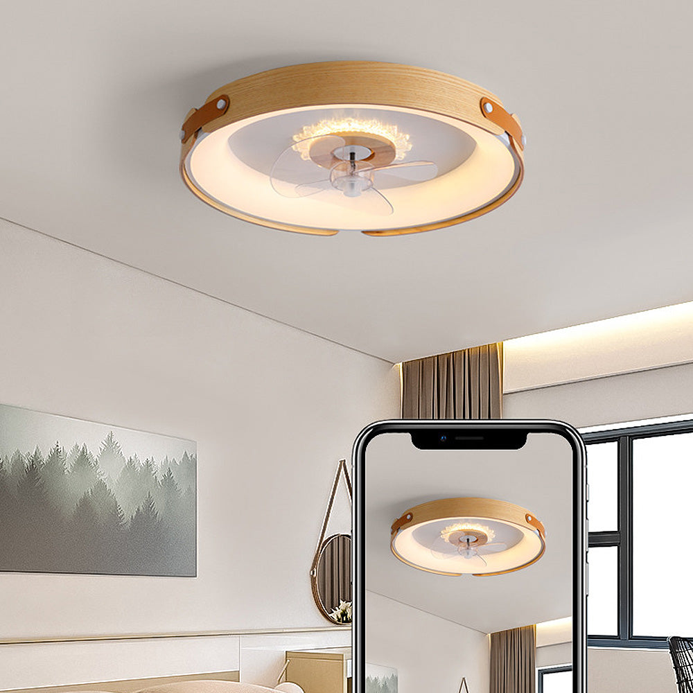 Wooden Simple Round Ceiling Fan with Integrated LED Lighting for Stylish Home Comfort and Energy Efficiency