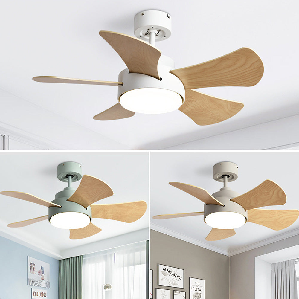 Contemporary Wood Semi-Flush Ceiling Fan with Integrated Lighting for Stylish Home Comfort and Modern Decor