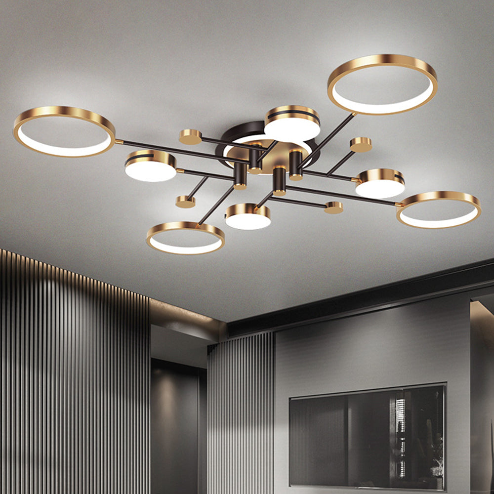 Elegant Gold LED Ceiling Light for Living Room - Modern Circles Design, Stylish Illumination for Home Décor and Ambiance