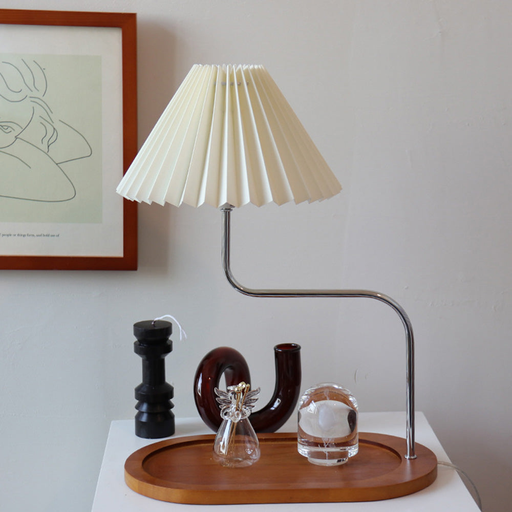 Vintage Solid Wood Pleated Table Lamp - Retro Design for Elegant Lighting in Your Home or Office