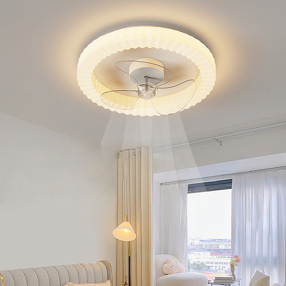 White Round Ceiling Fan with LED Lighting for Bedroom – Stylish and Efficient Home Ceiling Light and Air Circulator