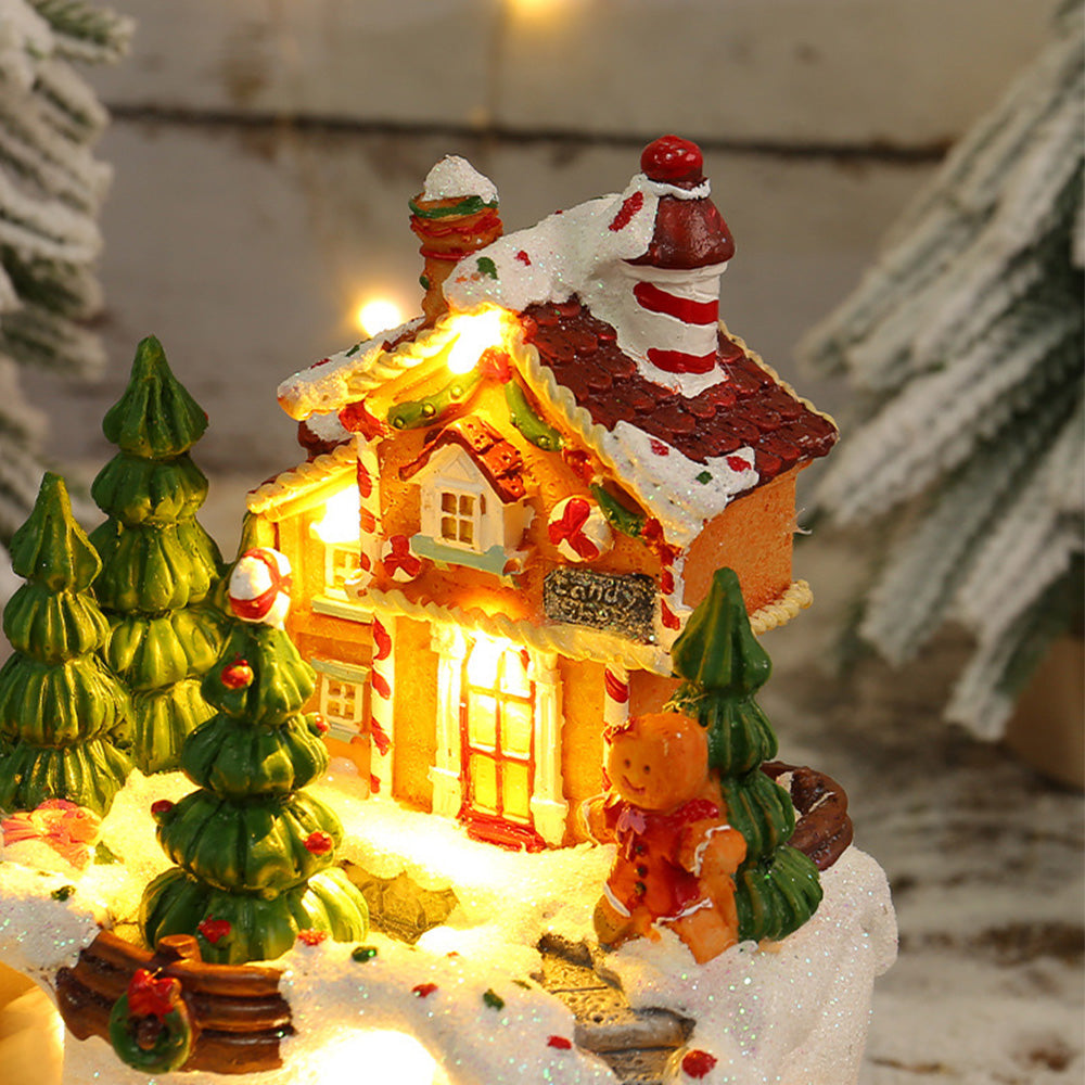 Charming Village House Resin Christmas Lights with Musical Box and Moving Train for Festive Holiday Decor