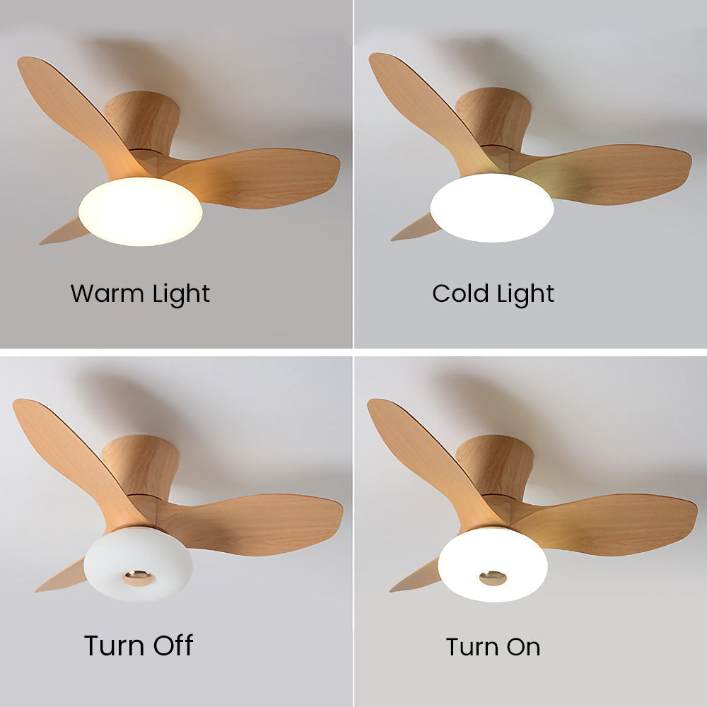 Natural Wood Elegant Ceiling Fan with LED Light - Stylish and Simple Design for Modern Homes and Spaces