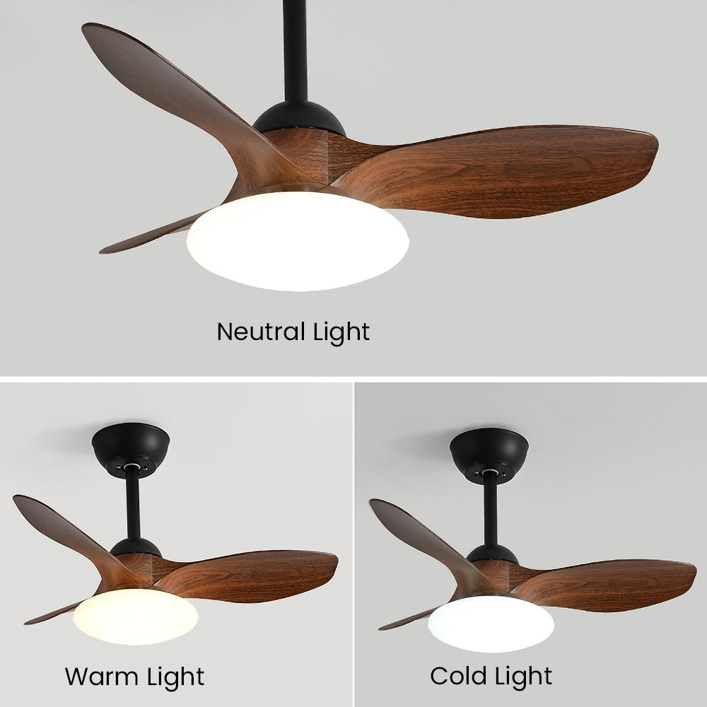 Natural Wood Elegant Ceiling Fan with LED Light - Stylish and Simple Design for Modern Homes and Spaces