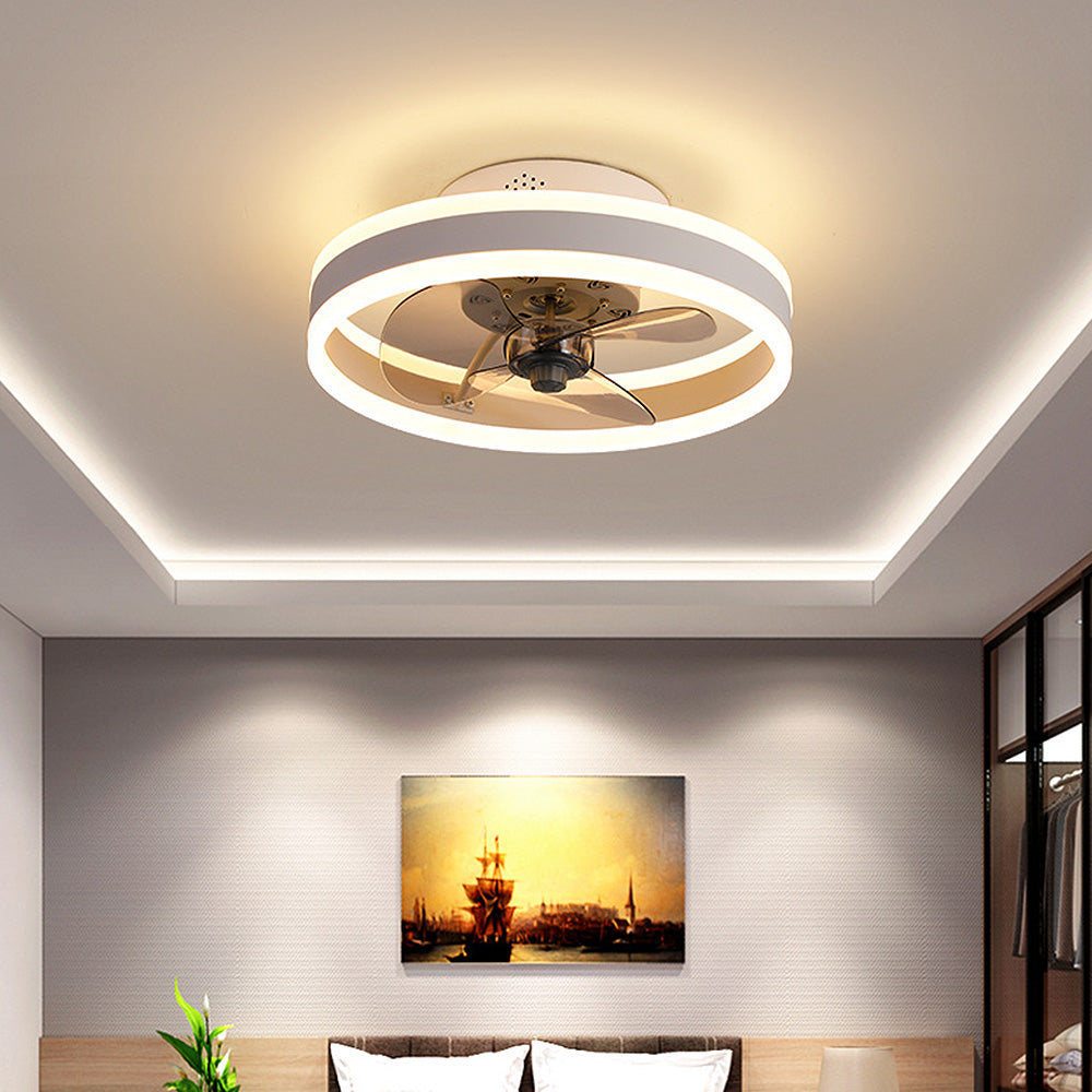 Simple Round Ceiling Fan with LED Light for Bedroom - Stylish and Efficient Home Lighting and Cooling Solution