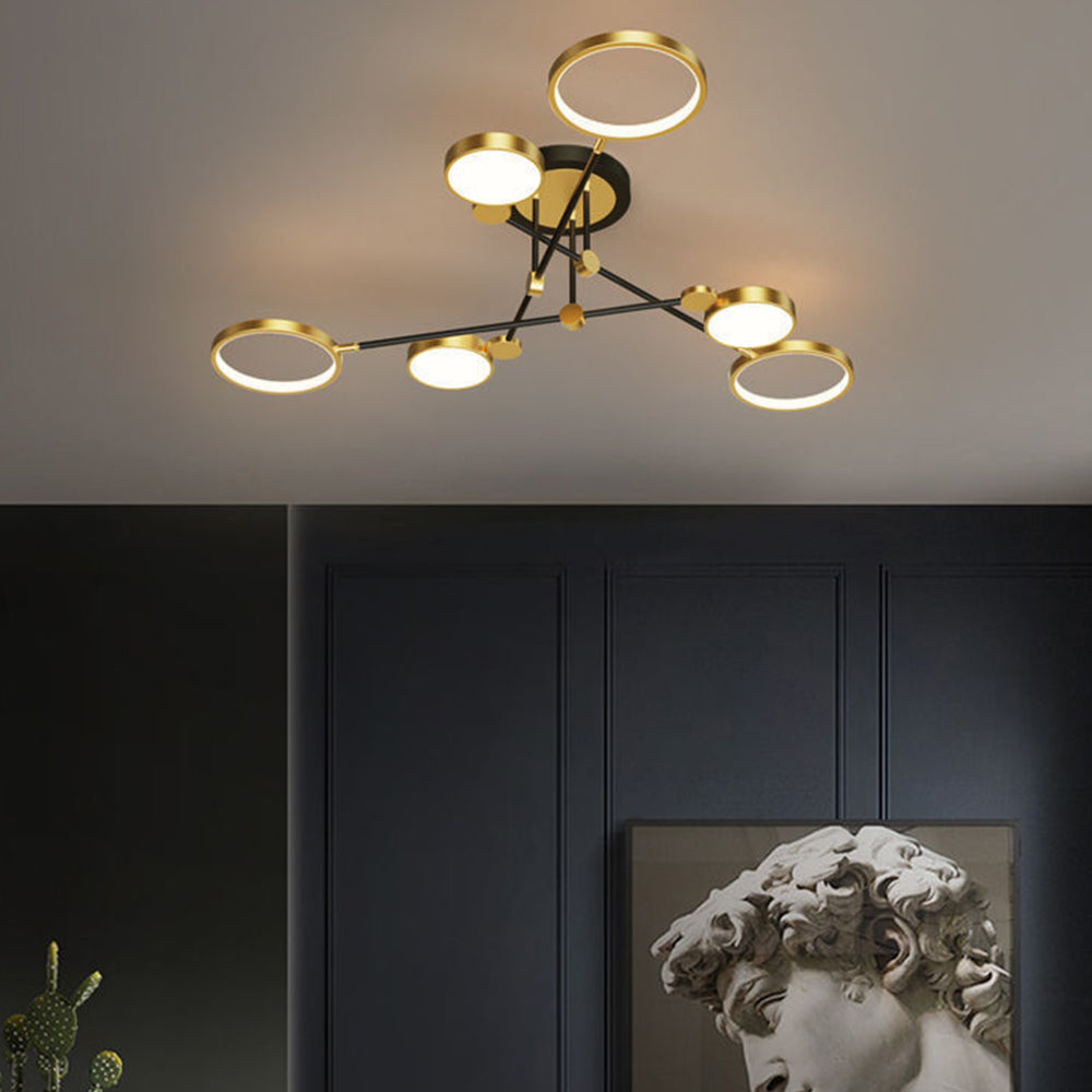 Elegant Multi-Ring LED Ceiling Light in Gold and Black for Stylish Bedroom Illumination and Modern Home Décor