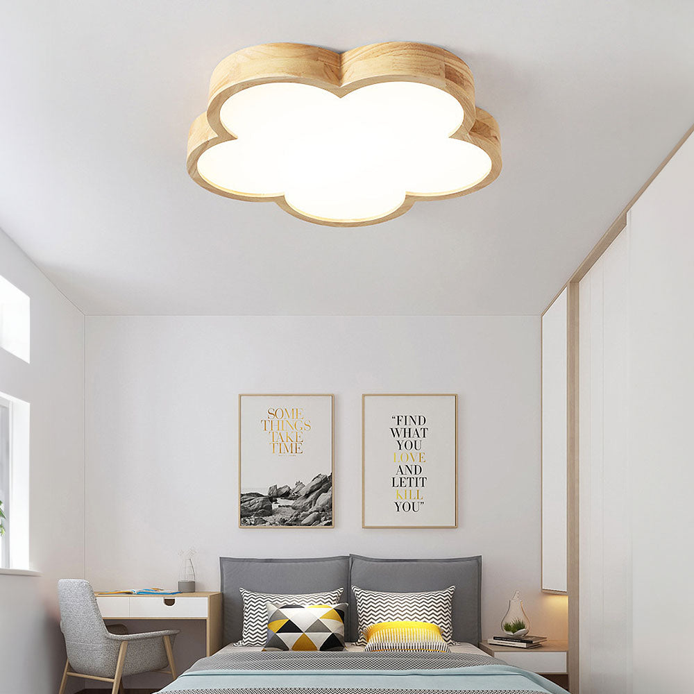 Wabi-Sabi Wooden Floral LED Ceiling Light Fixture for Bedroom Ambience and Aesthetic Illumination