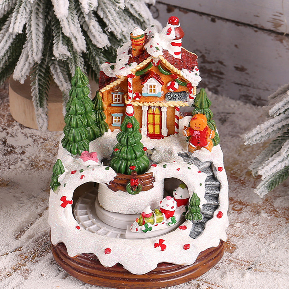 Charming Village House Resin Christmas Lights with Musical Box and Moving Train for Festive Holiday Decor