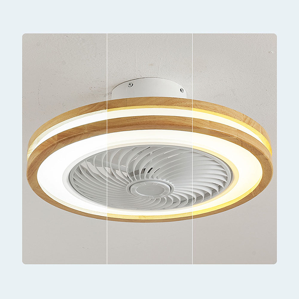 Modern Minimalist Round Wooden Ceiling Fan with Integrated LED Lighting for Stylish Home Decor and Energy Efficiency