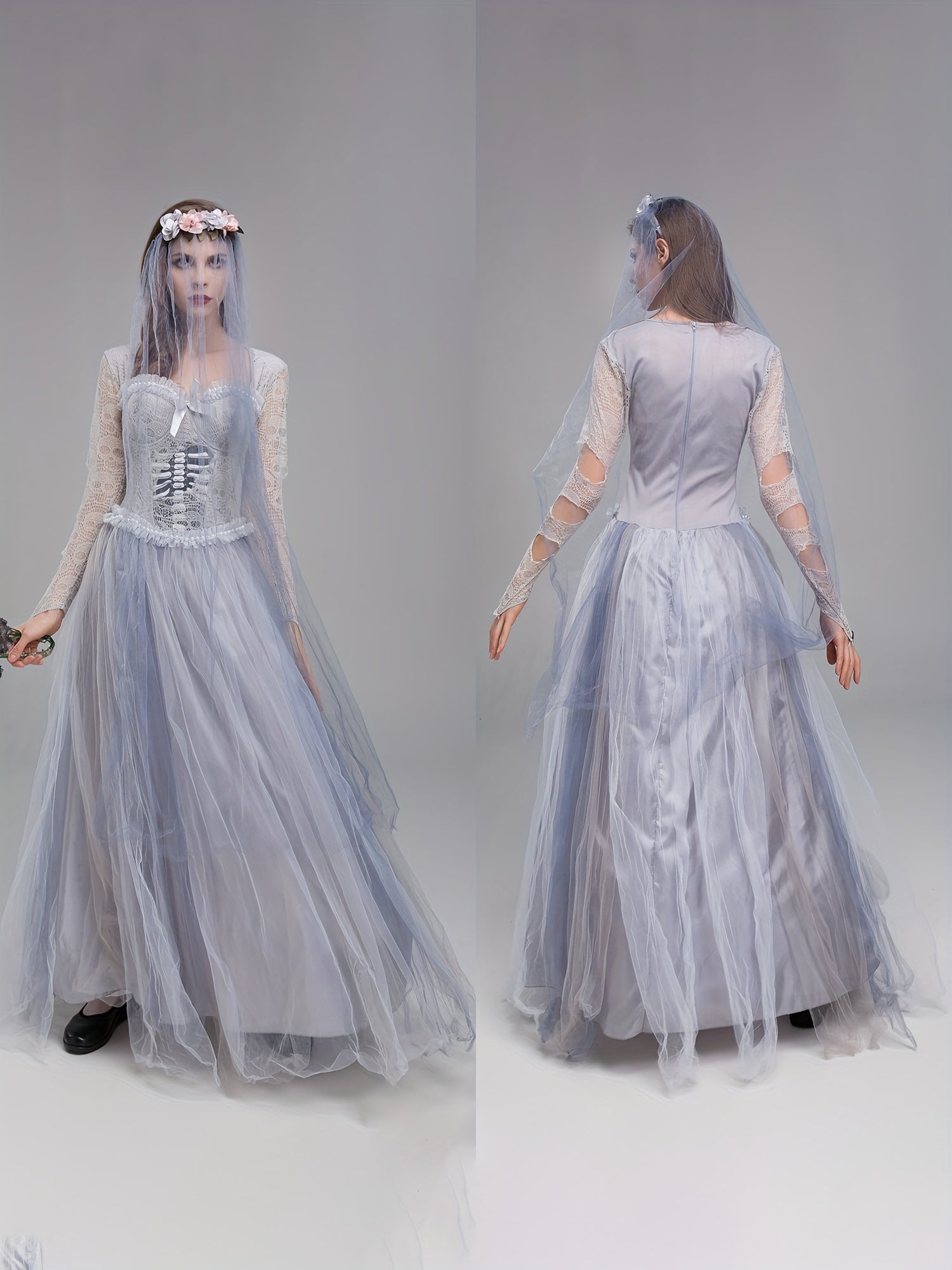 Costume da donna gotico in pizzo da sposa cadavere per Halloween | Maxi