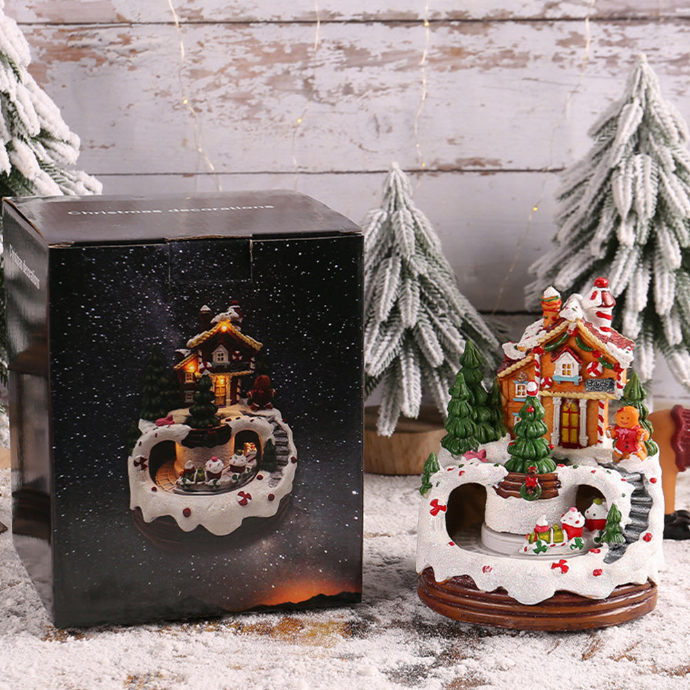 Charming Village House Resin Christmas Lights with Musical Box and Moving Train for Festive Holiday Decor