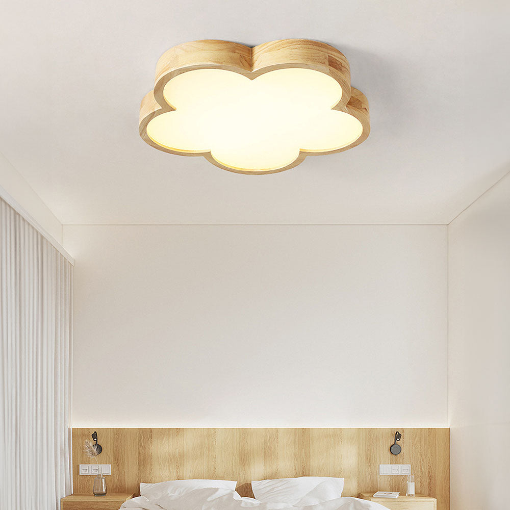 Wabi-Sabi Wooden Floral LED Ceiling Light Fixture for Bedroom Ambience and Aesthetic Illumination