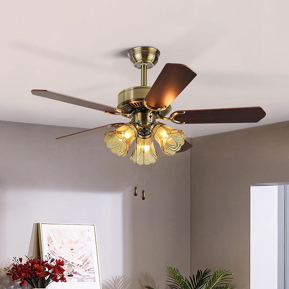 Vintage Wooden Floral Ceiling Fan with Integrated Lighting for Elegant Home Décor and Comfort