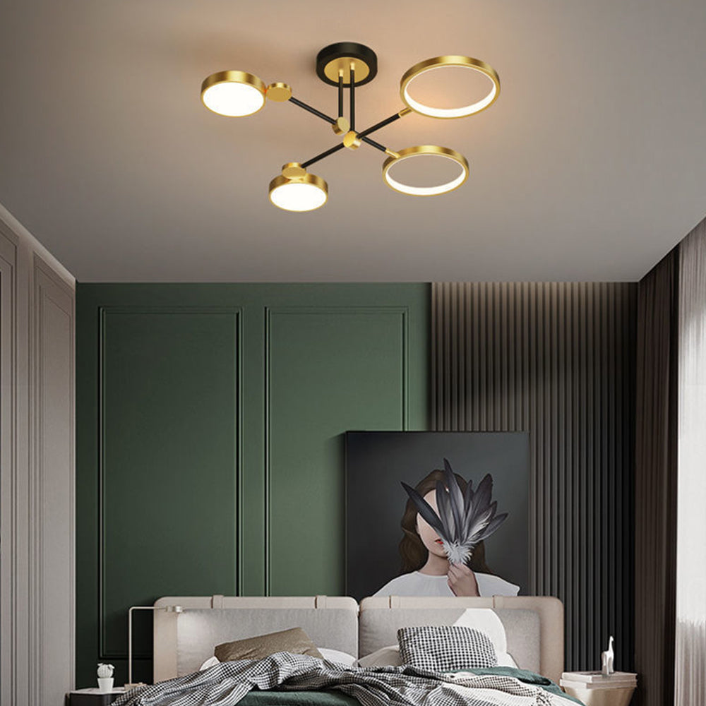 Elegant Multi-Ring LED Ceiling Light in Gold and Black for Stylish Bedroom Illumination and Modern Home Décor