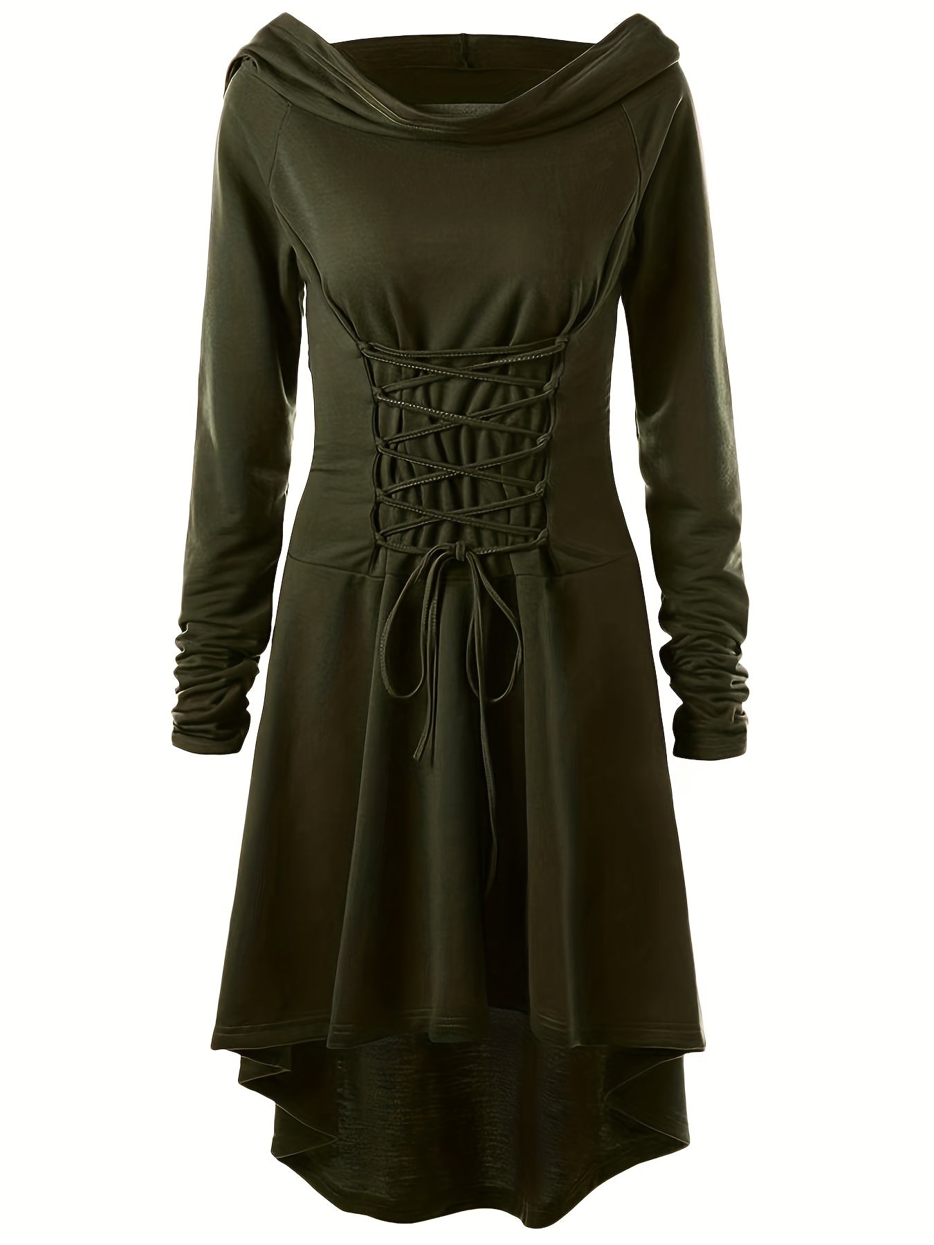 Women’s Medieval Lace Up Halloween Movie Costume Dress | Hooded Long Sleeve
