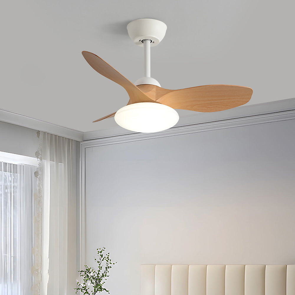 Natural Wood Elegant Ceiling Fan with LED Light - Stylish and Simple Design for Modern Homes and Spaces