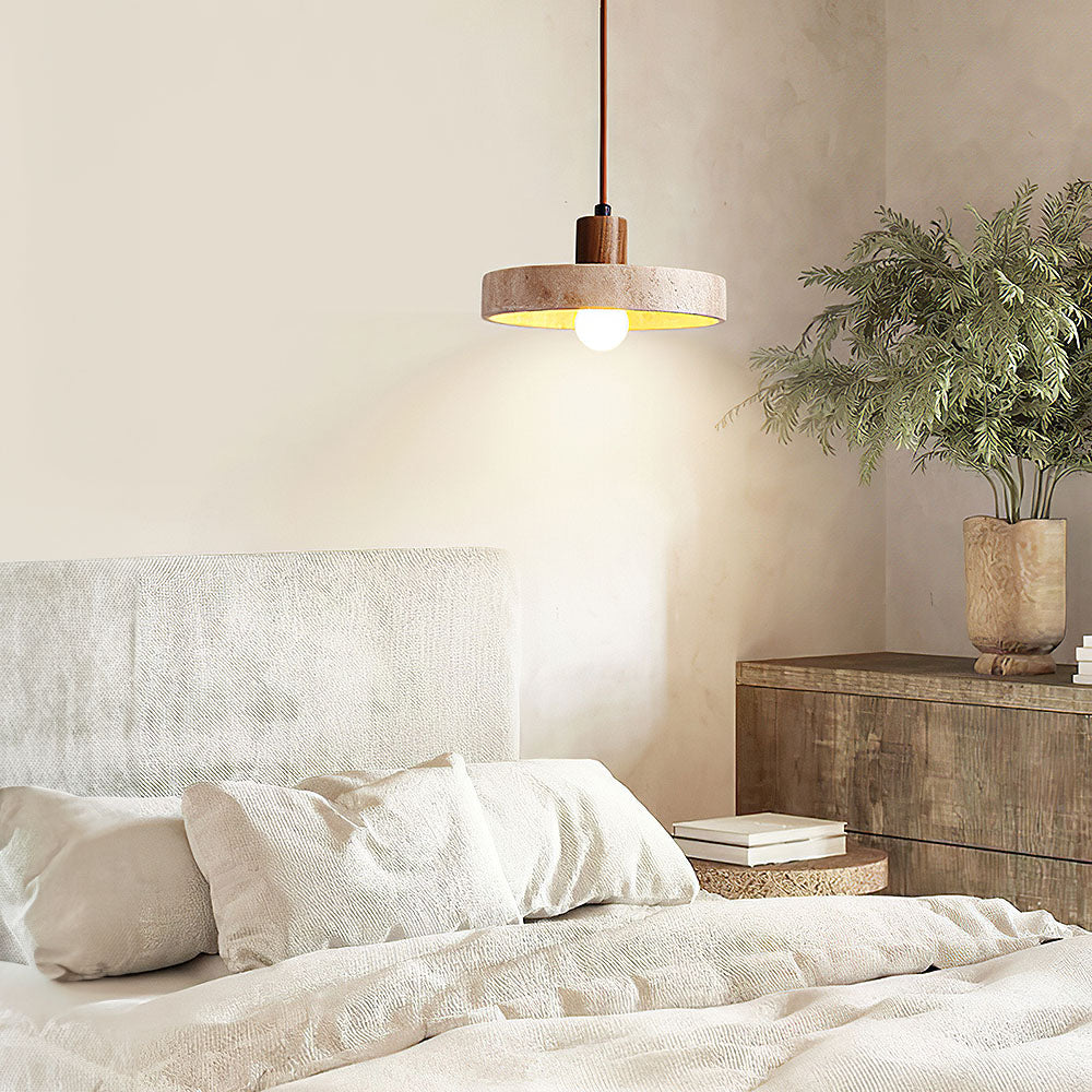 Minimalist Wooden and Stone Pendant Light for Stylish Living Room Illumination