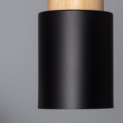 Suspension moderne en bois noir cylindre luminaire