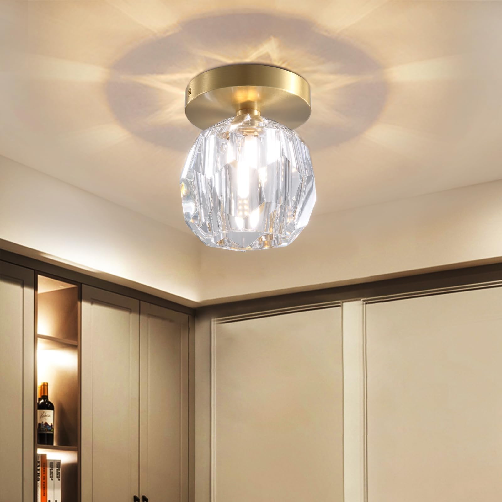 Nordic Luxury Minimalist Crystal and Metal Ceiling Light Fixture for Elegant Home Illumination and Stylish Décor