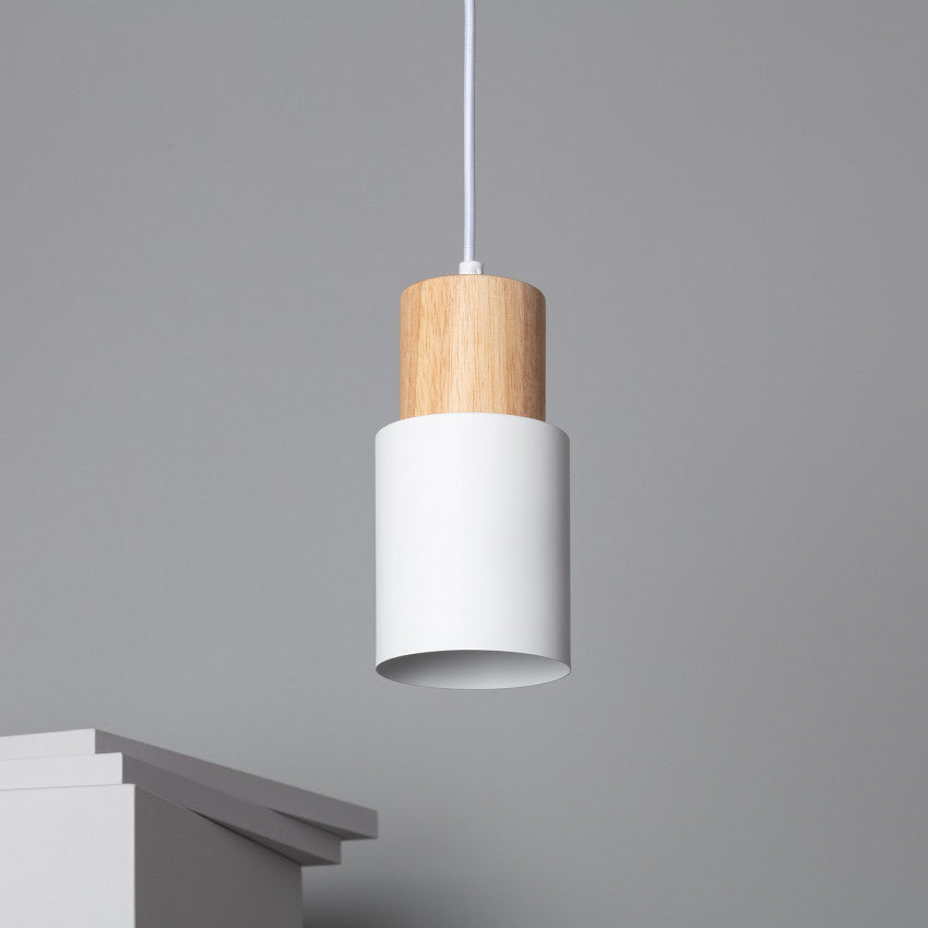 Suspension moderne en bois noir cylindre luminaire