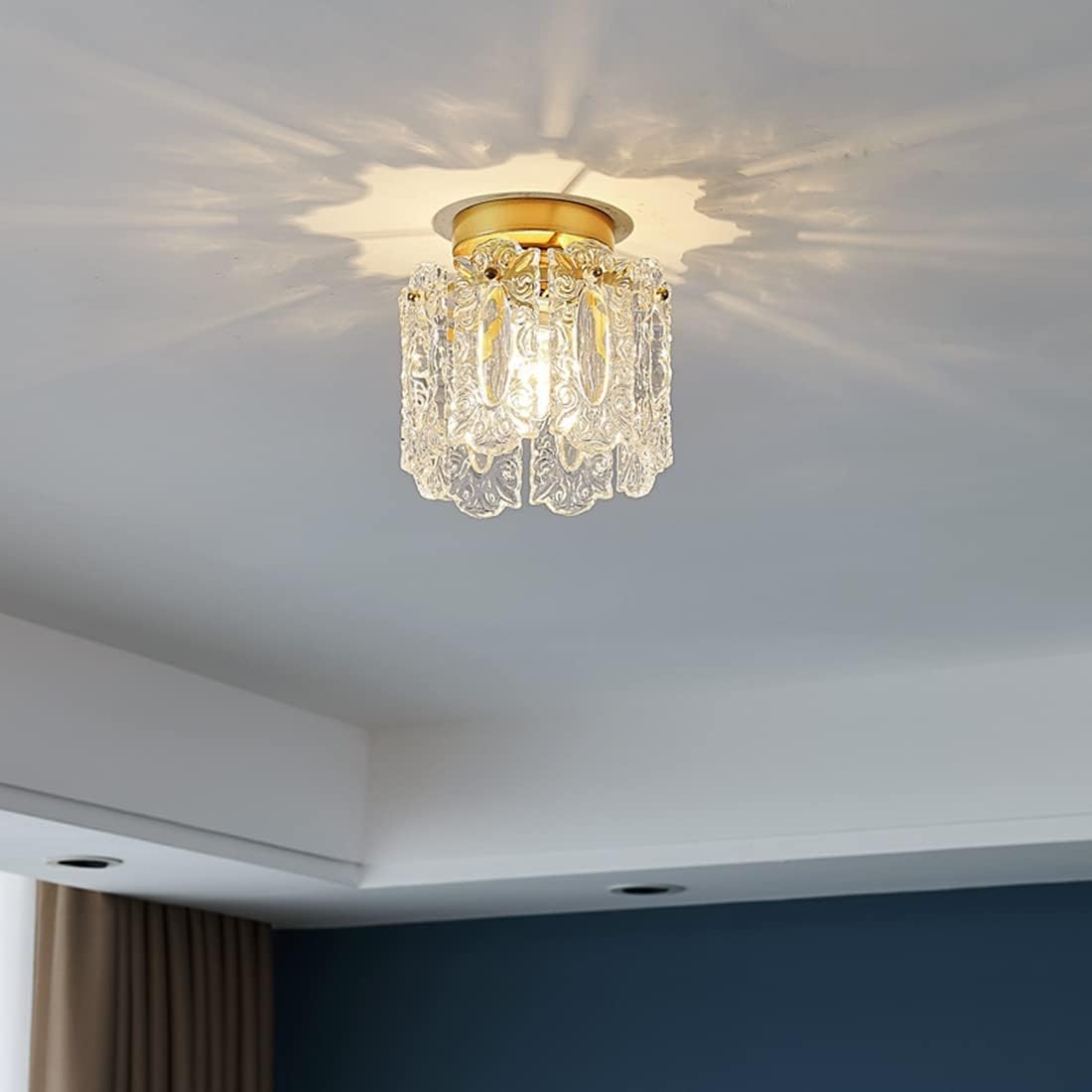 Elegant Gold Glass Hallway Ceiling Light Fixture - Luxurious Illumination for Stylish Home Interiors