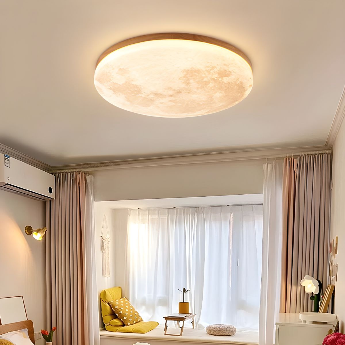 Art Deco Inspired Round LED Ceiling Light for Living Room - Elegant Moon Design for Modern Home Décor