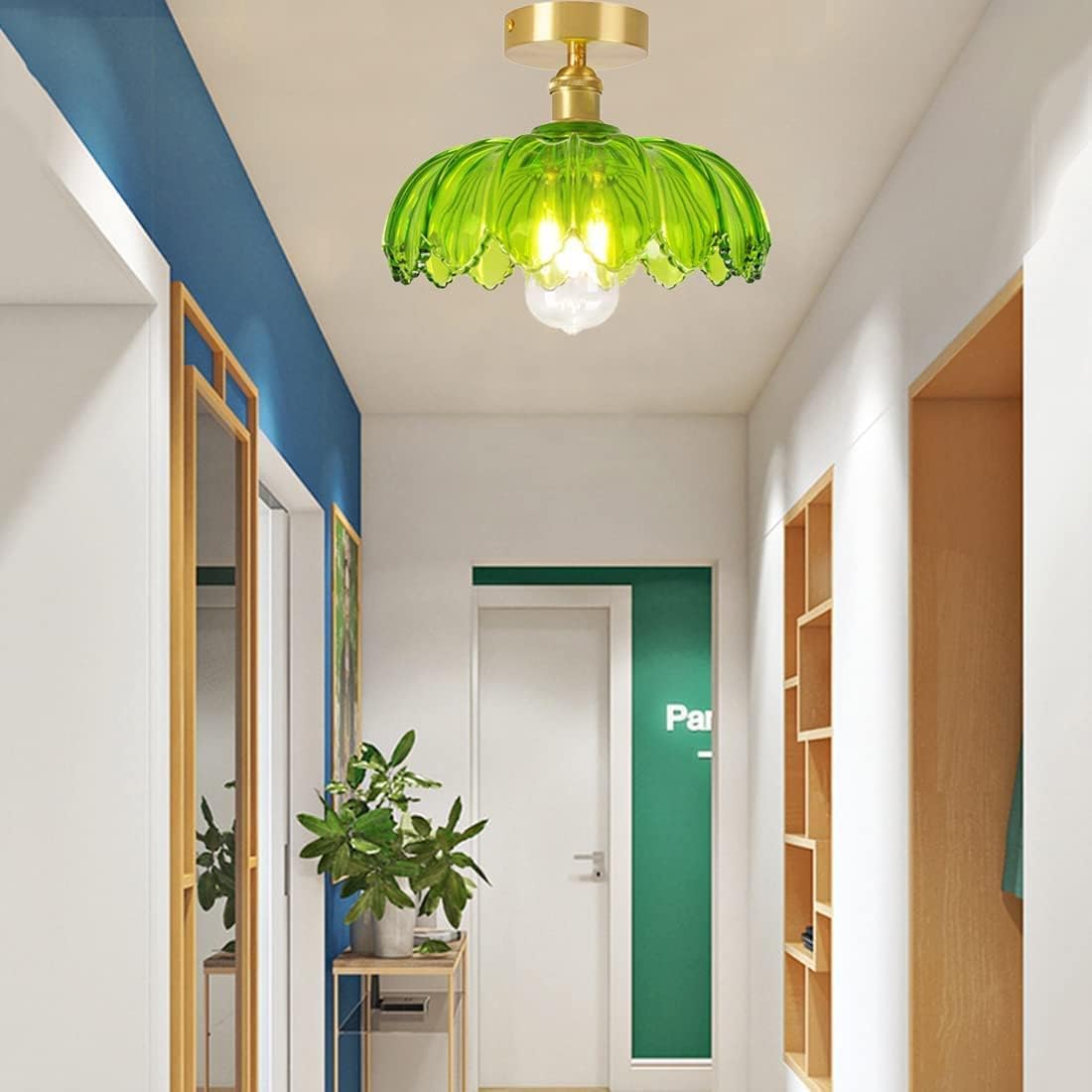 Elegant Minimalist Green Glass Semi-Flush Ceiling Light Fixture for Contemporary Home Décor and Ambient Illumination