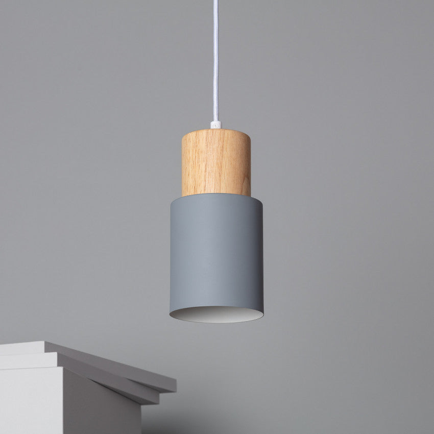 Suspension moderne en bois noir cylindre luminaire