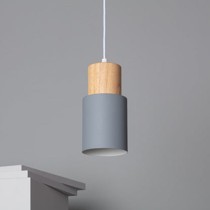 Suspension moderne en bois noir cylindre luminaire
