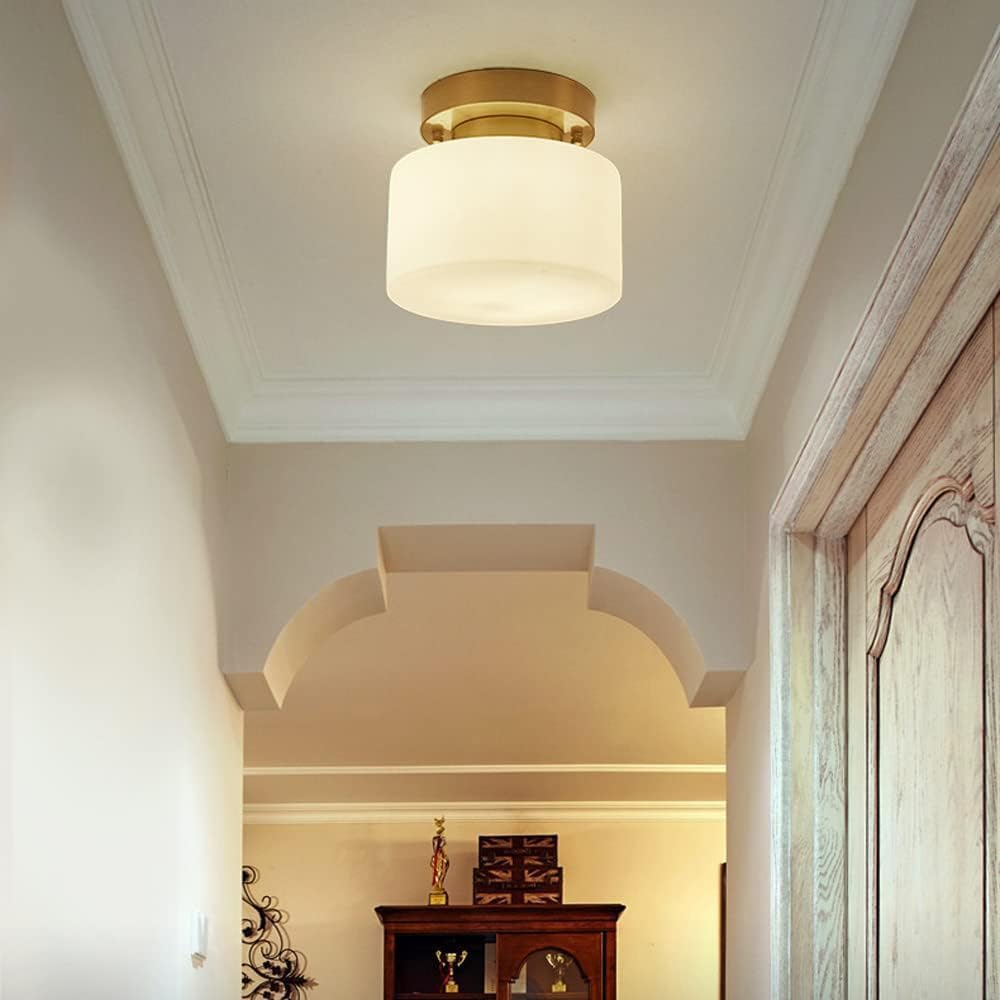 Elegant Minimalist Brass and White Semi-Flush Ceiling Light Fixture for Modern Home Interiors and Stylish Spaces