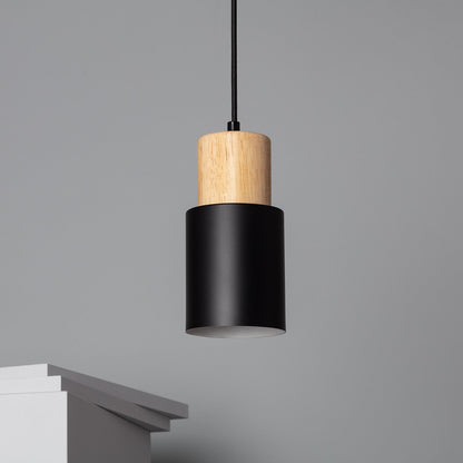 Suspension moderne en bois noir cylindre luminaire