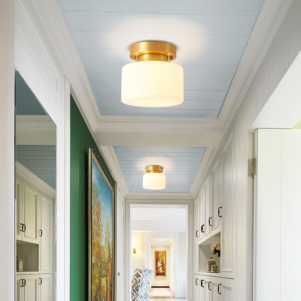 Elegant Minimalist Brass and White Semi-Flush Ceiling Light Fixture for Modern Home Interiors and Stylish Spaces