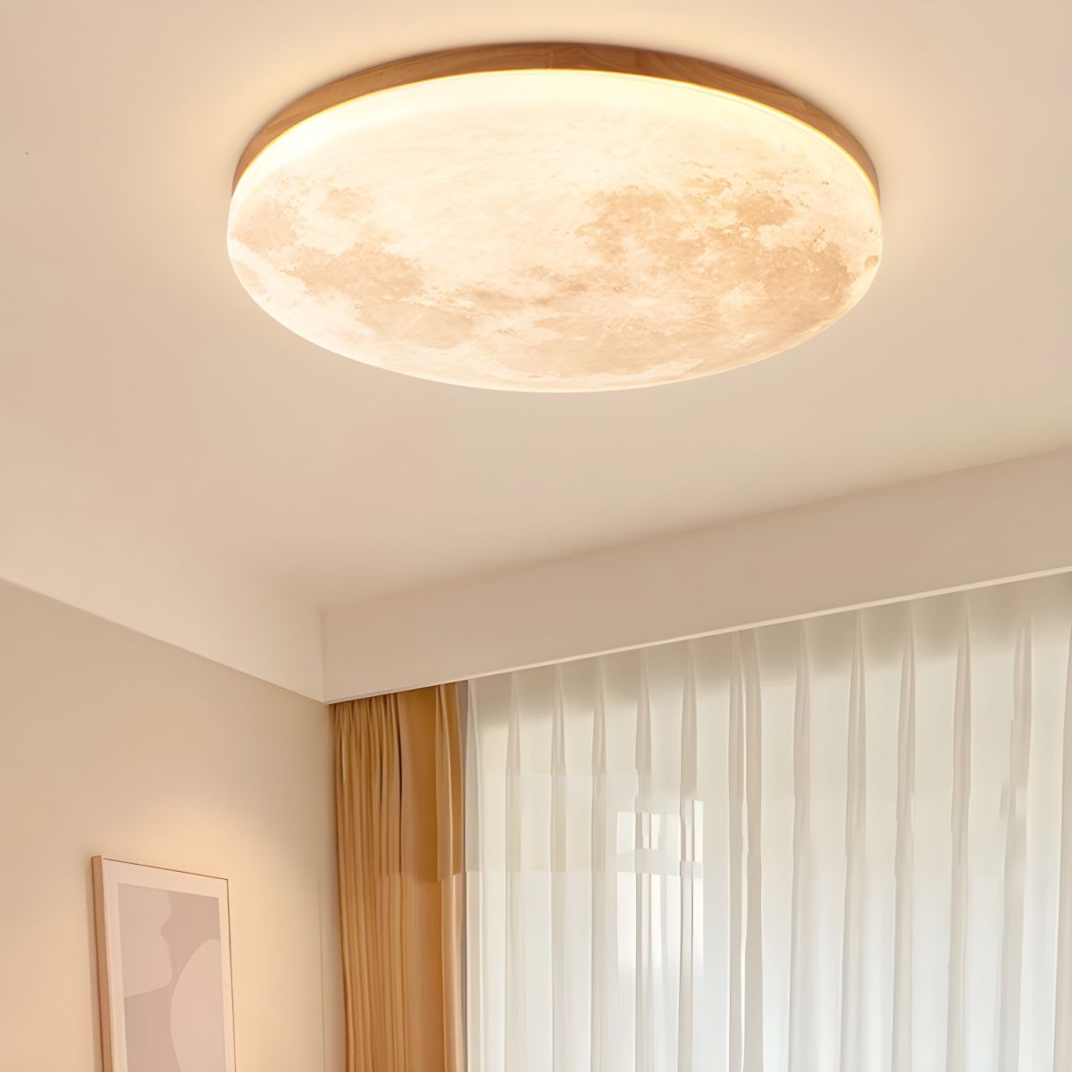 Art Deco Inspired Round LED Ceiling Light for Living Room - Elegant Moon Design for Modern Home Décor