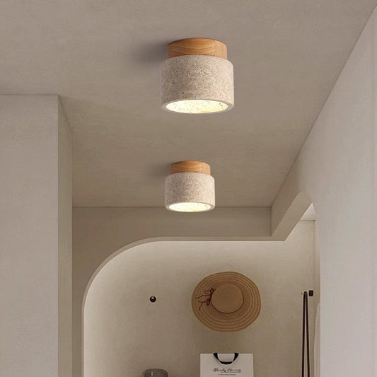 Ceiling Light Wood Cylinder Flush Mount Fixture