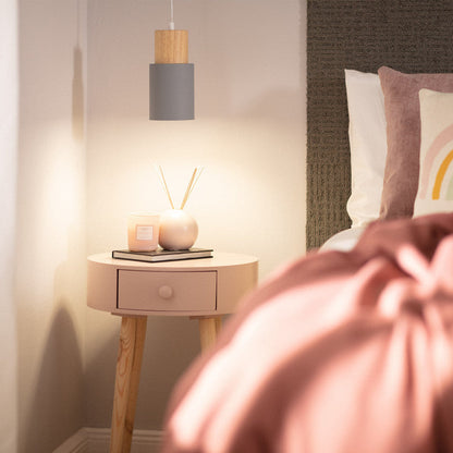 Suspension moderne en bois noir cylindre luminaire