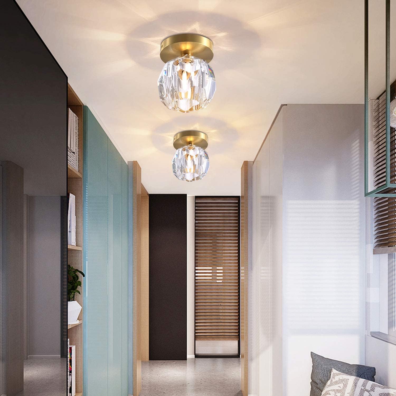 Nordic Luxury Minimalist Crystal and Metal Ceiling Light Fixture for Elegant Home Illumination and Stylish Décor