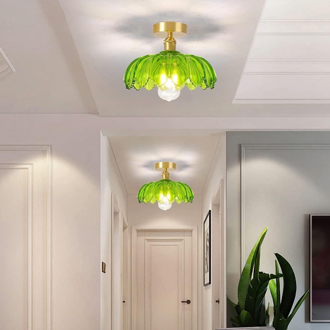 Elegant Minimalist Green Glass Semi-Flush Ceiling Light Fixture for Contemporary Home Décor and Ambient Illumination