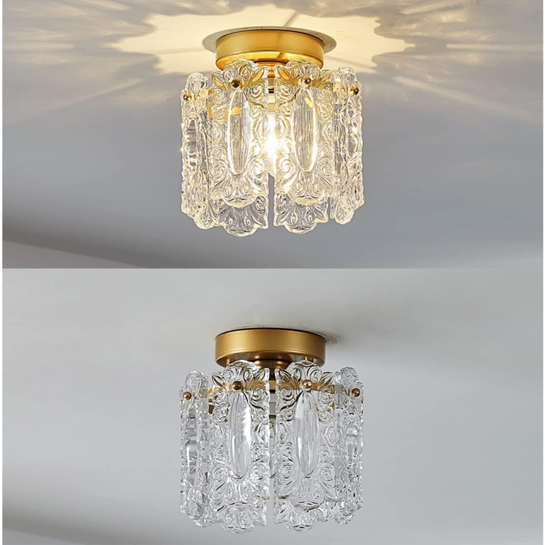 Elegant Gold Glass Hallway Ceiling Light Fixture - Luxurious Illumination for Stylish Home Interiors