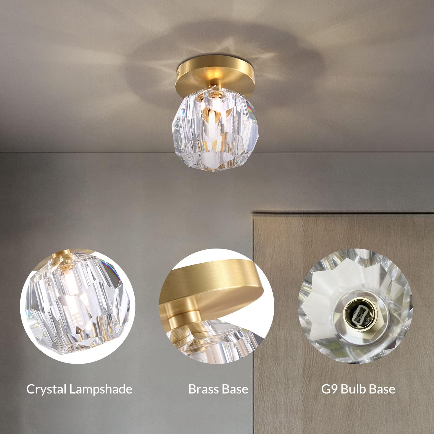 Nordic Luxury Minimalist Crystal and Metal Ceiling Light Fixture for Elegant Home Illumination and Stylish Décor